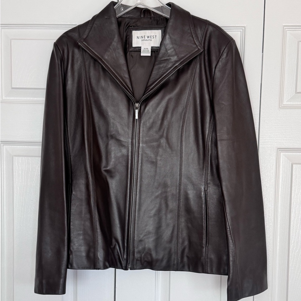 Nine West Women’s Soft Brown Leather Jacket Size XL Excellent Condition